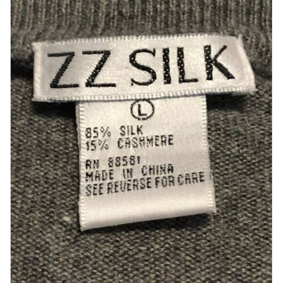 GRAY CASHMERE SILK SWEATER SIZE LARGE V NECK LONG SLEEVE LIGHT ZZ SILK WOMENS - Picture 3 of 4
